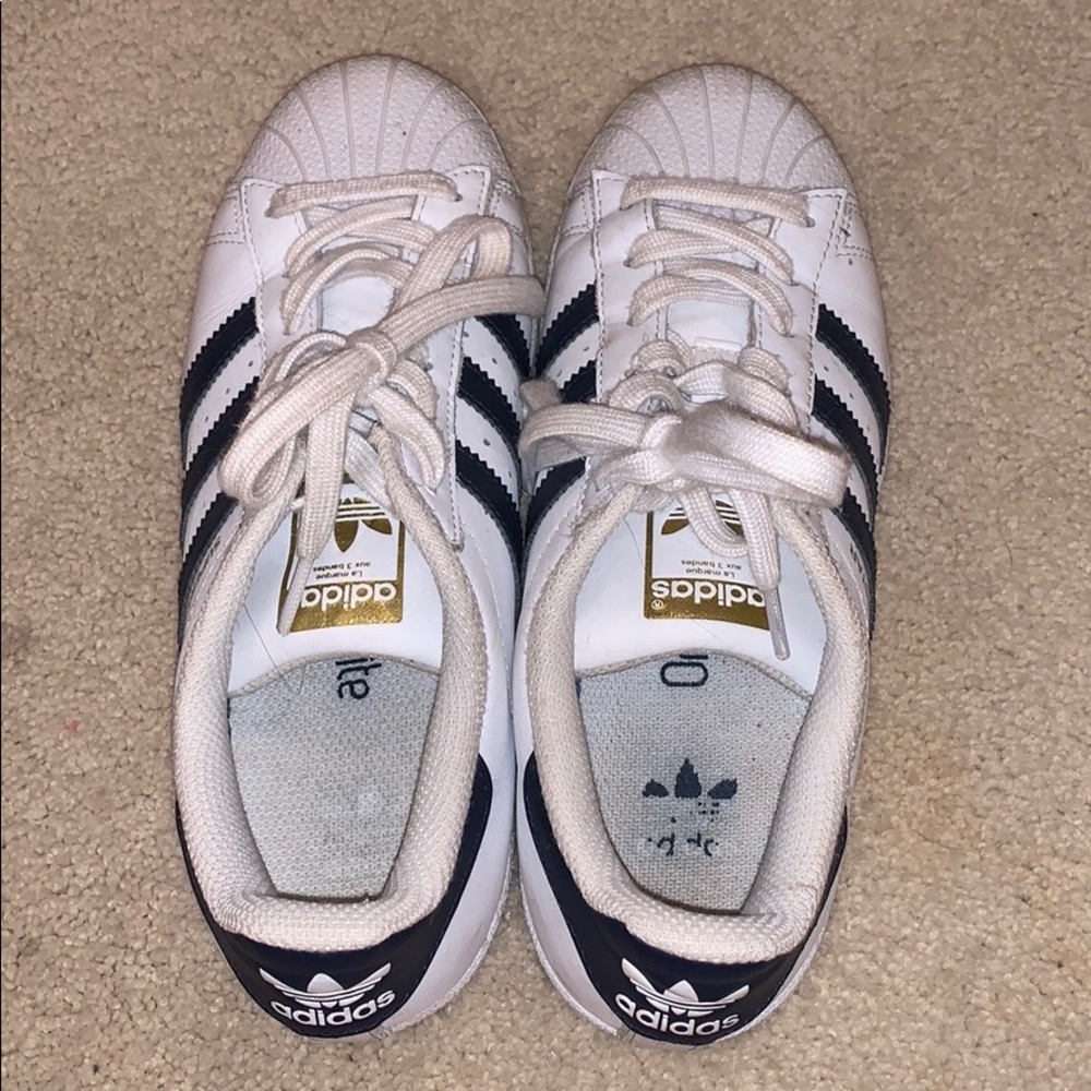 adidas superstars navy and gold kids 4 1/2 w 6.5